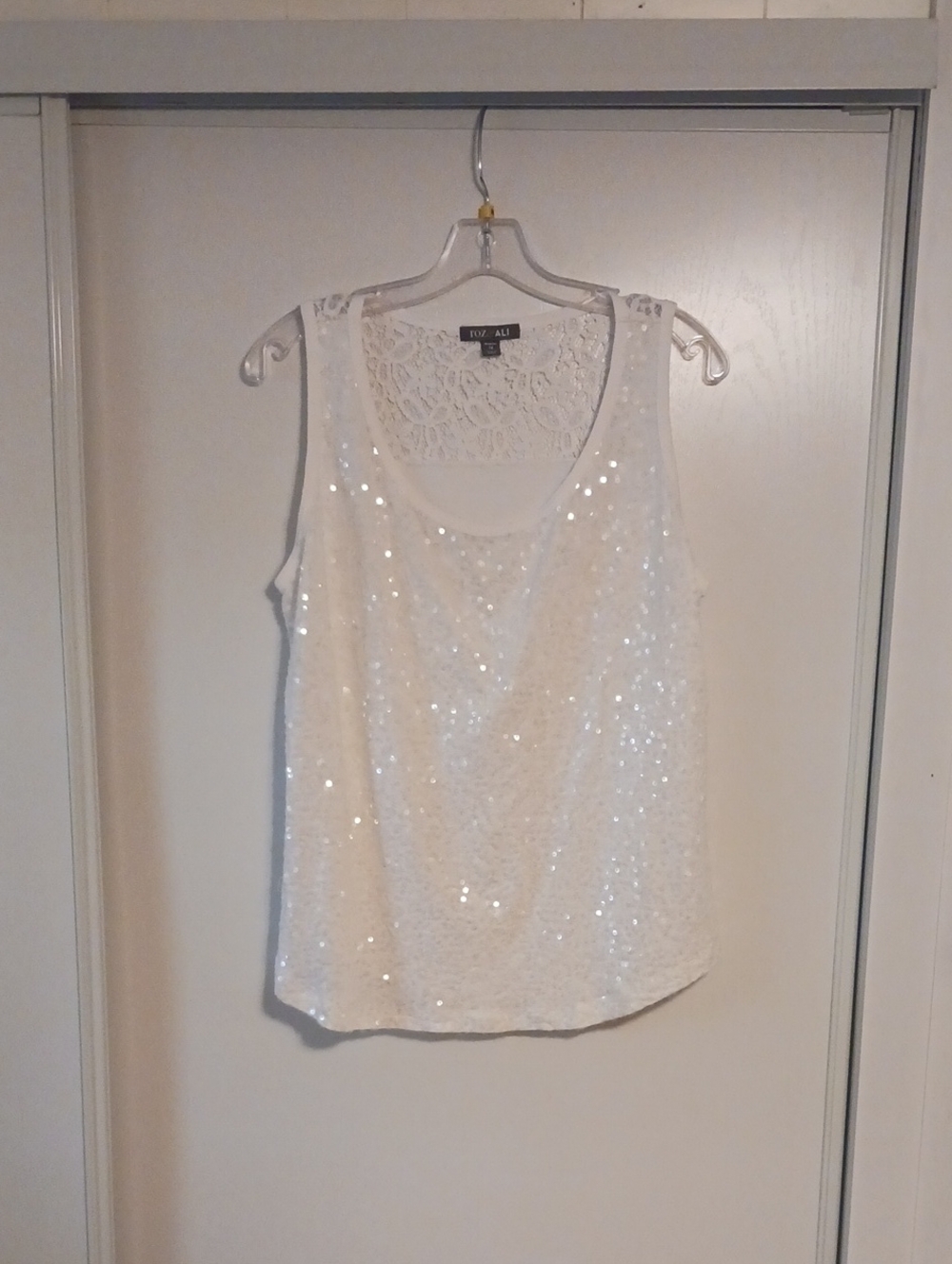 Roz & Ali White Sequin Lace Tank Top